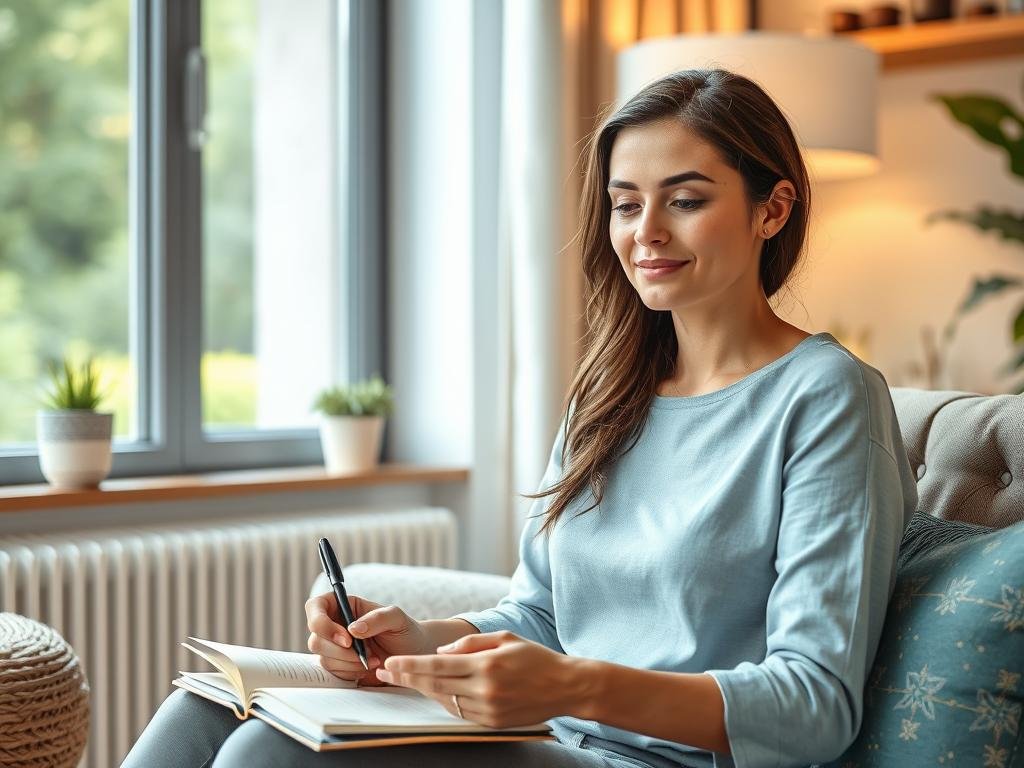 Person practicing intuitive development exercises with journal and meditation