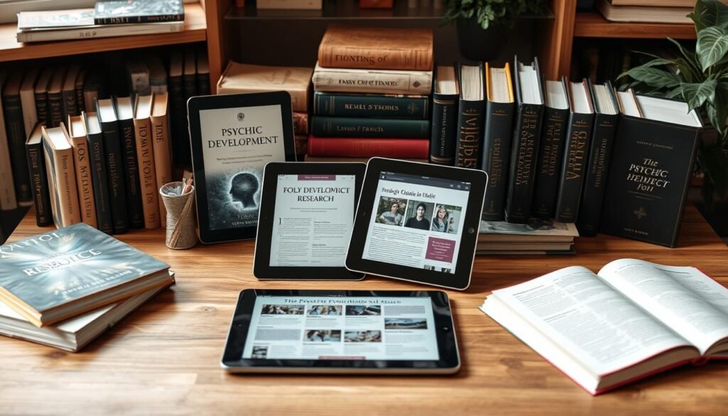 Collection of books, journals, and digital resources about psychic development and research