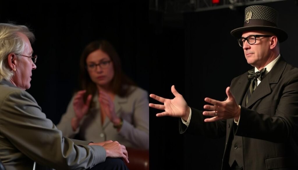 Split image showing contrast between authentic psychic reading and fraudulent techniques