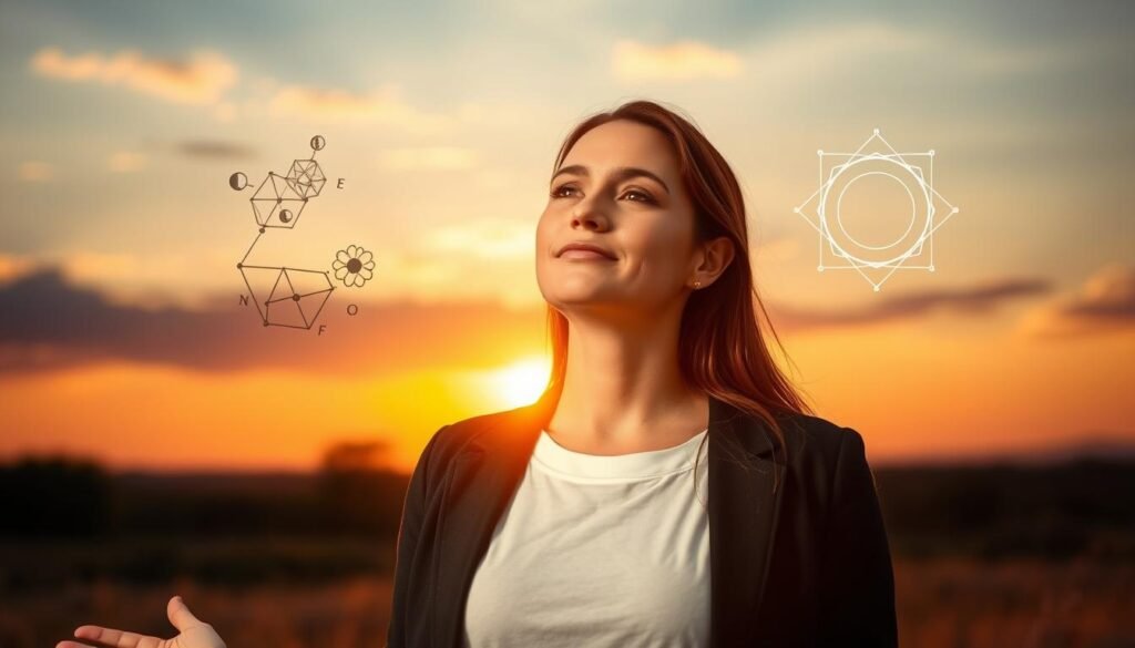 Person in contemplative pose with balanced imagery representing both scientific and intuitive approaches